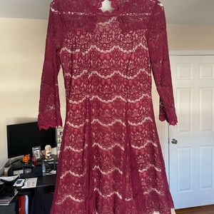Elegant Lace Burgundy Dress